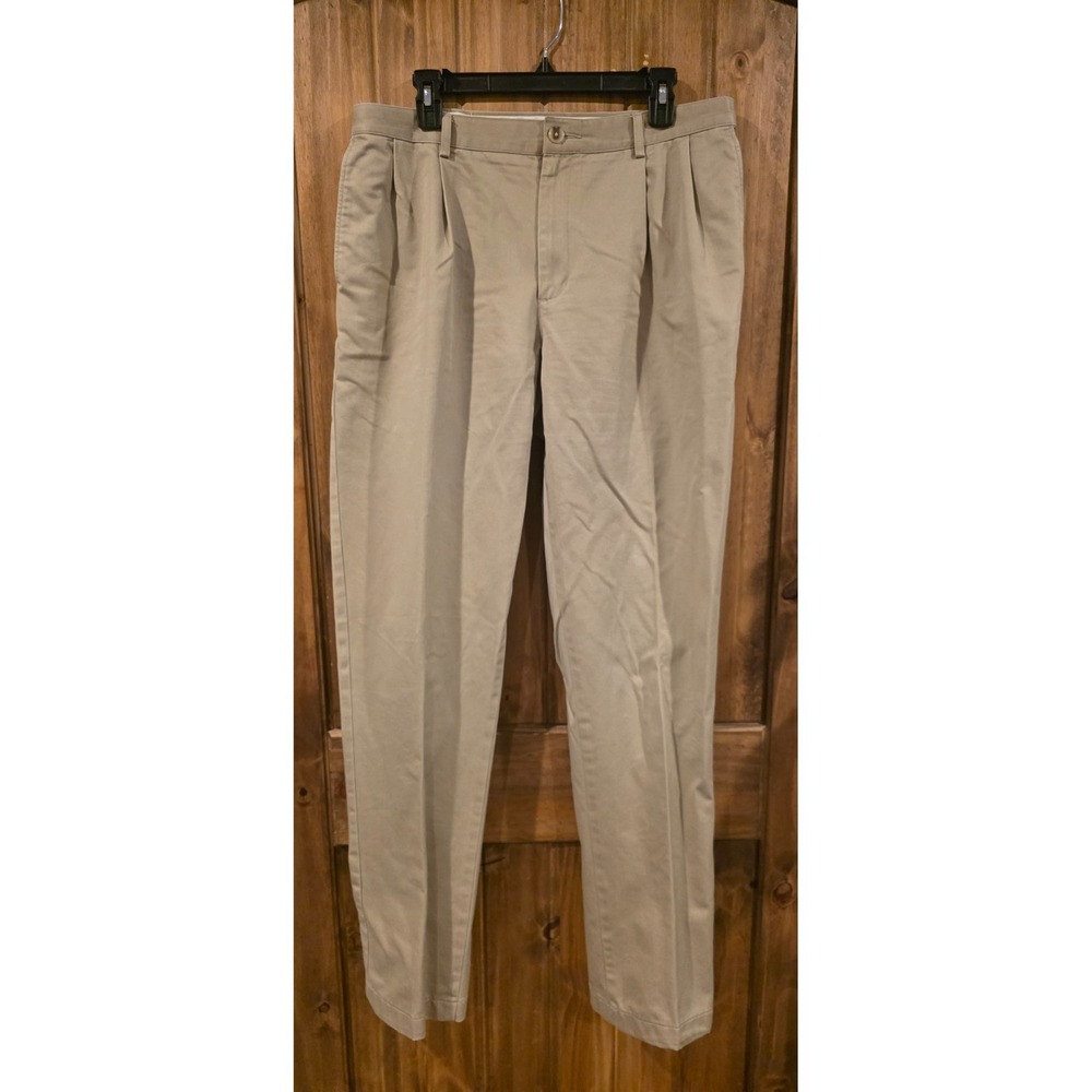 Land's End Dress Pants Mens 33 Khaki Pleated Front Traditional Fit Straight Leg